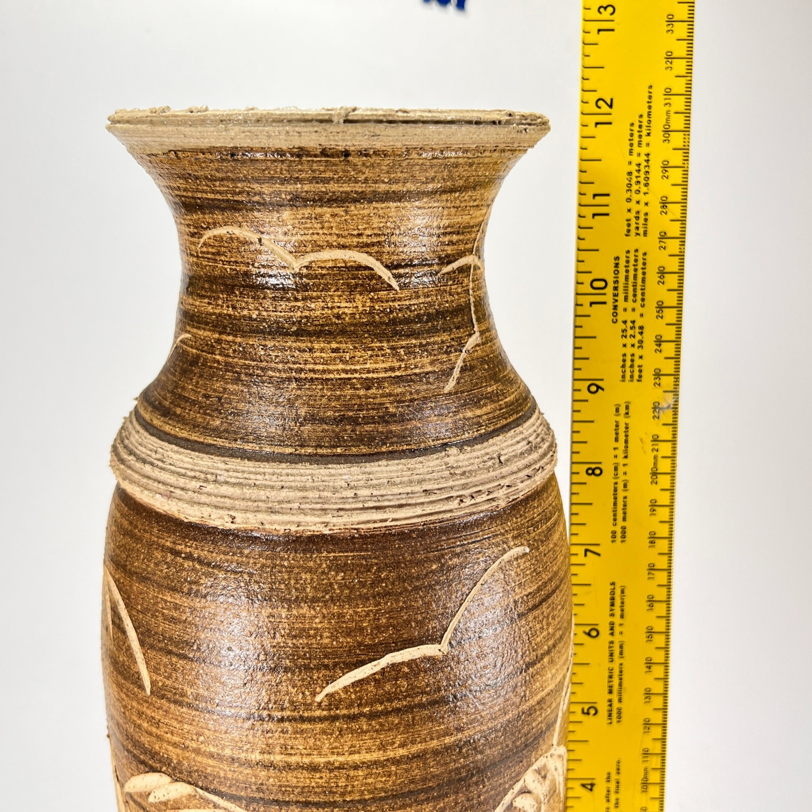 Vtg Studio Pottery Vase Coastal Earthenware Stoneware Seascape Seagulls Signed