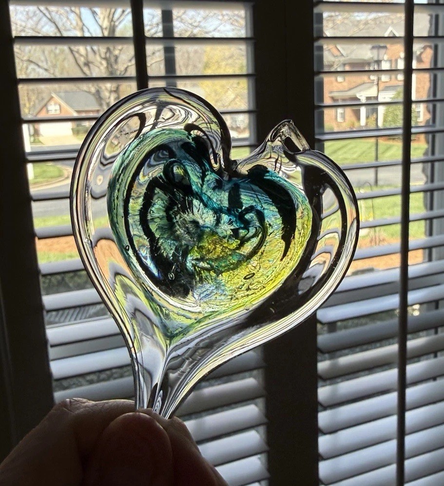 Luke Adams Glassblowing Studio Blue/Green Signed Glass Heart (hangable)