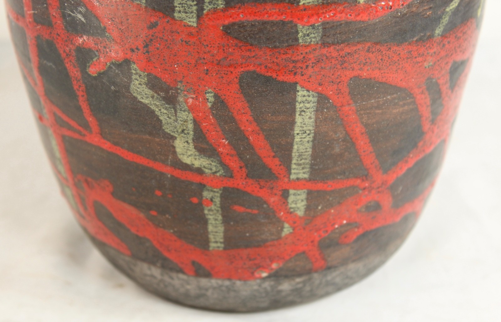 Vintage Studio Art Pottery Vase Signed Illegibly Abstract Colorful Designs Odd