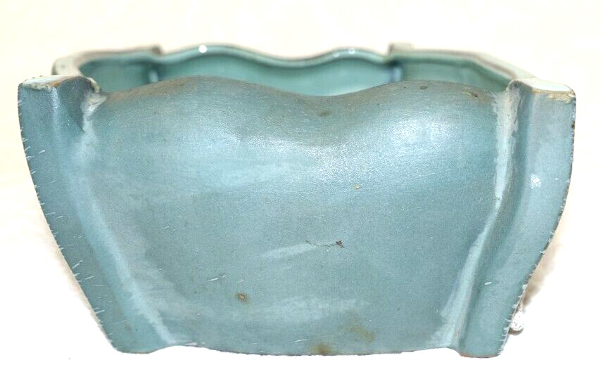 Vintage MCM Art Pottery Planter Wavy Textured Spongeware Teal Blue Aqua