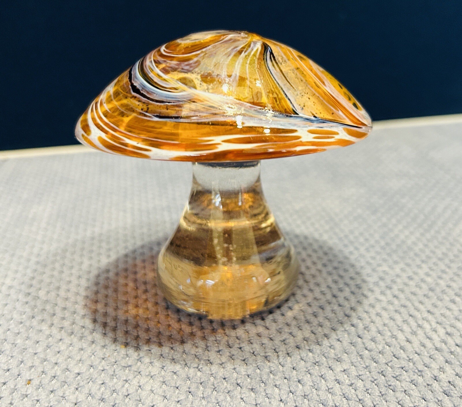 Vintage Art Glass Paper Weight Toadstool Mushroom Brown White 3.25 inches High