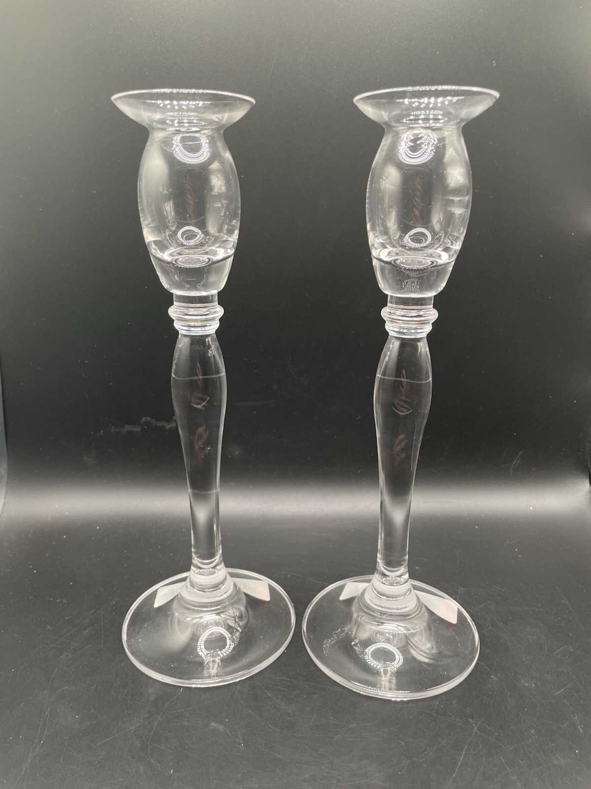 Mikasa Crystal Ballet Candlestick Long Stem 9.5 Inch Tall Candle Holder Pair