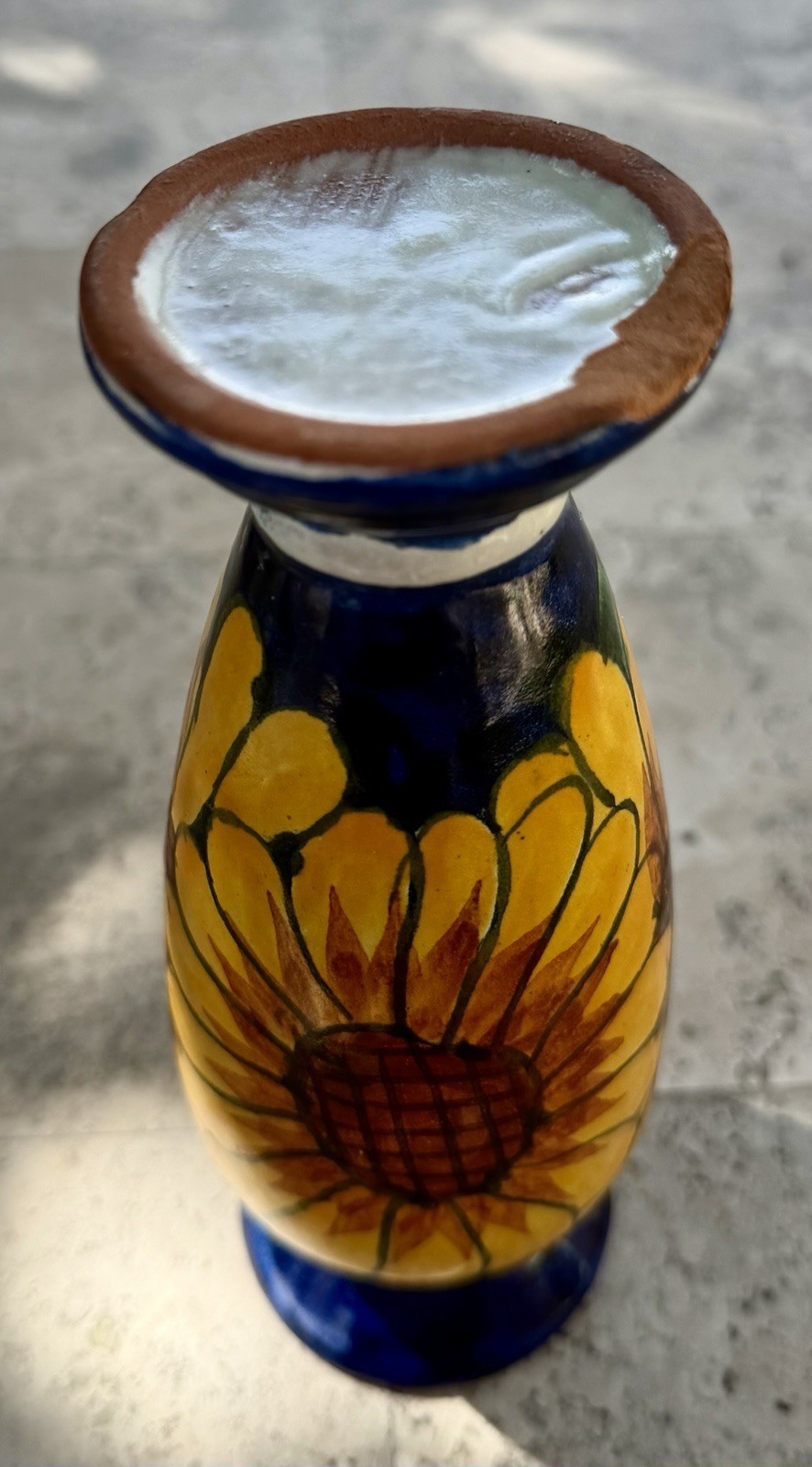 “Hand Painted Sunflower Ceramic Set Plate Mug Vase Folk Art Cobalt Blue Floral”