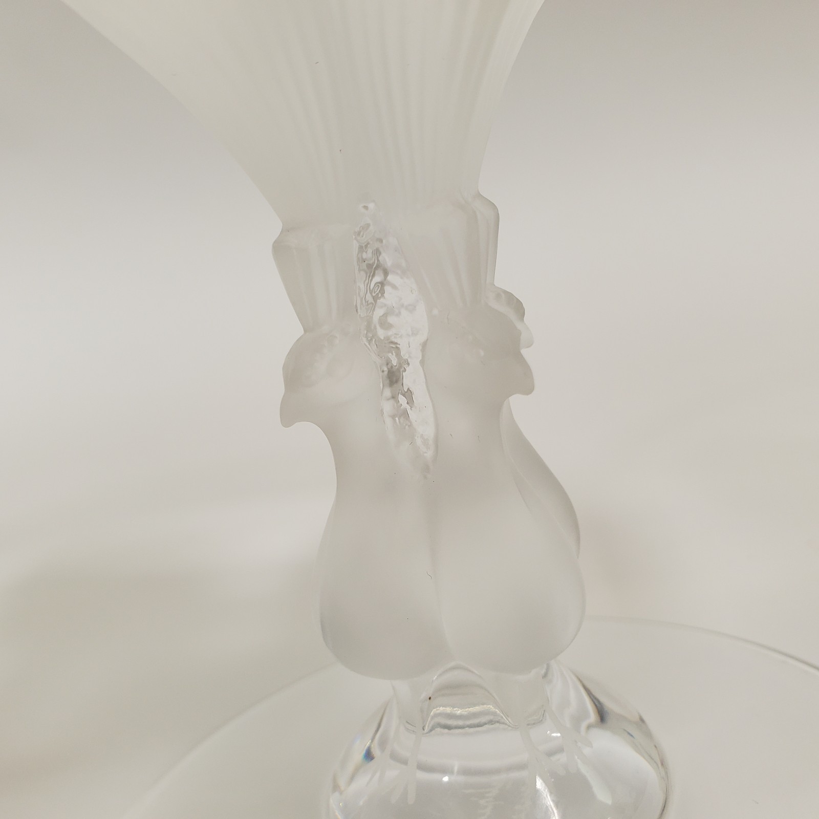 VTG Lalique France Virginia Peacock Crystal Compote Bowl Frosted Pedestal Signed