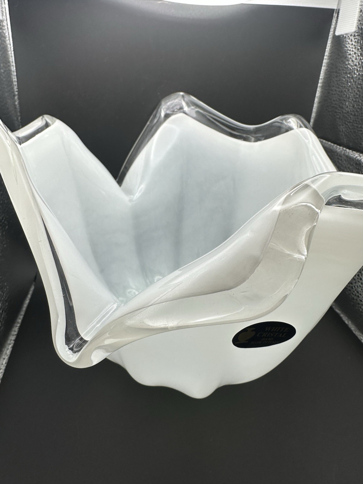 White Murano Hand Blown Cristal Fazzoletto Handkerchief Style Bowl Made in Italy