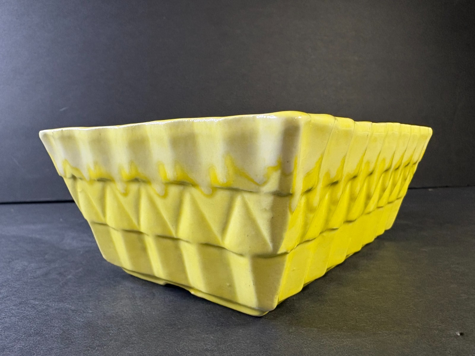 Yellow Planter Cookson Pottery White Drip Trim – J7 Mold Glaze Dish Planter