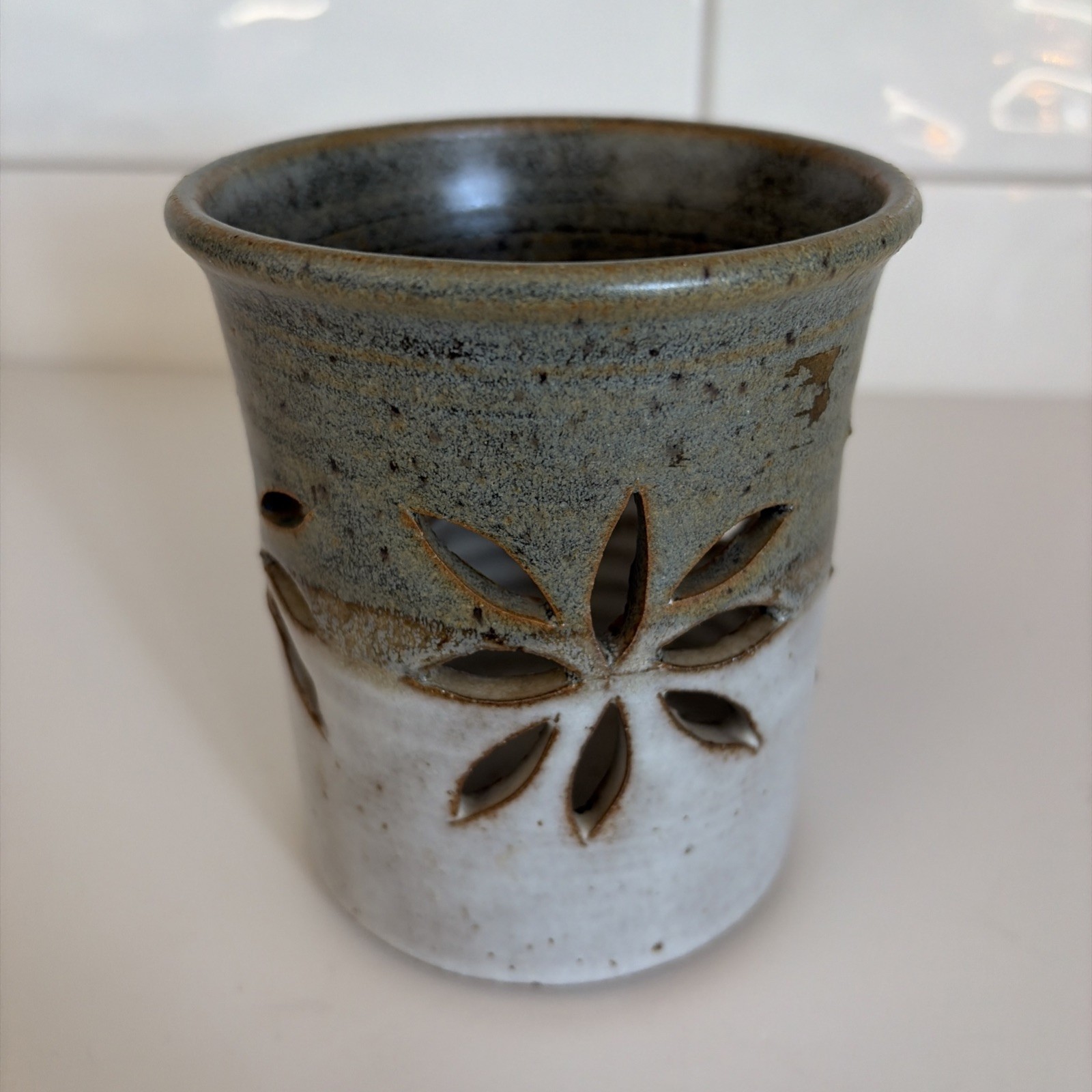 Artisan Handmade Round Orchid Planter Pot or Luminary Handmade Ceramic Signed