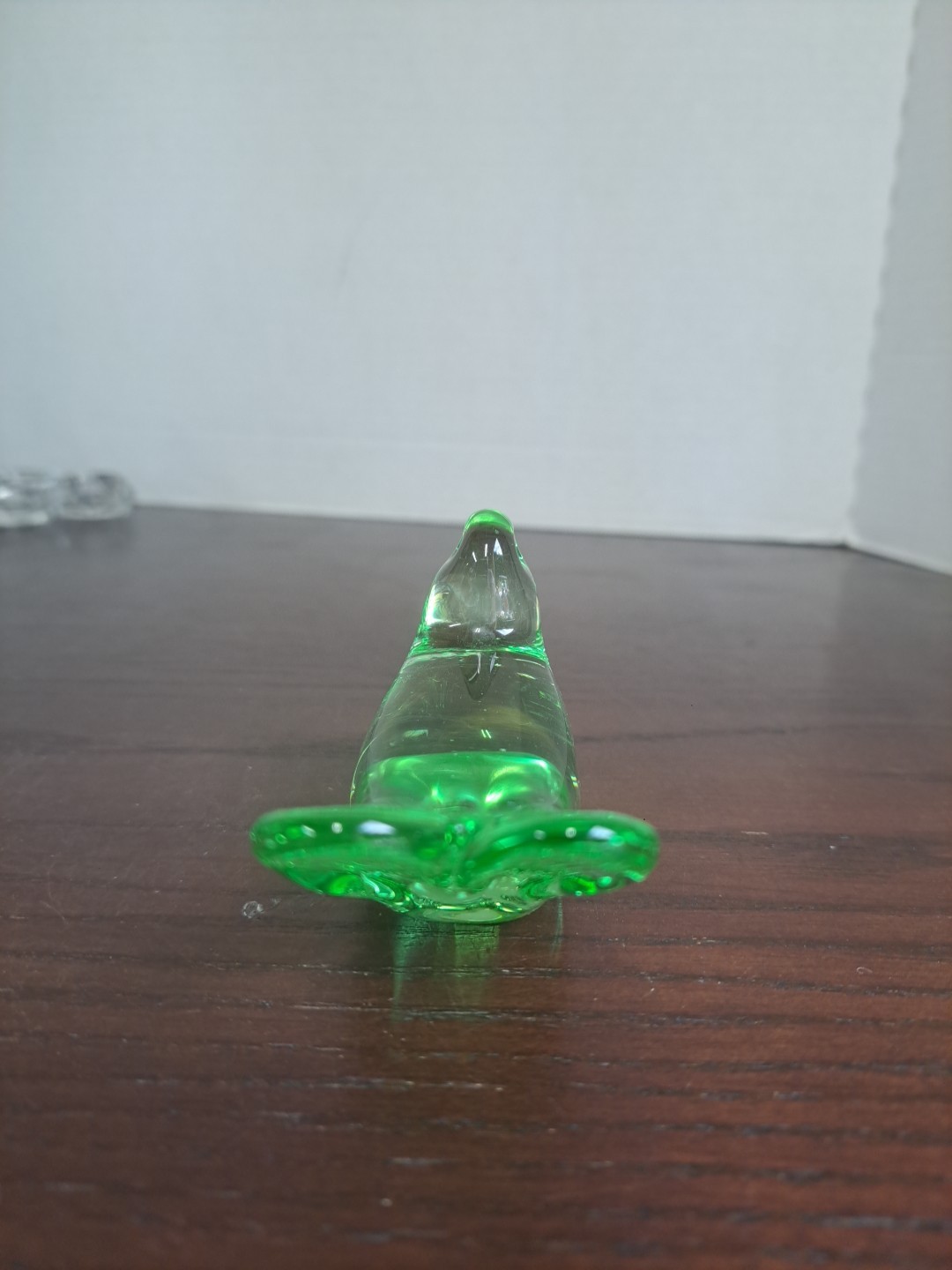 Vintage Handblown Green Glass Seal Paperweight