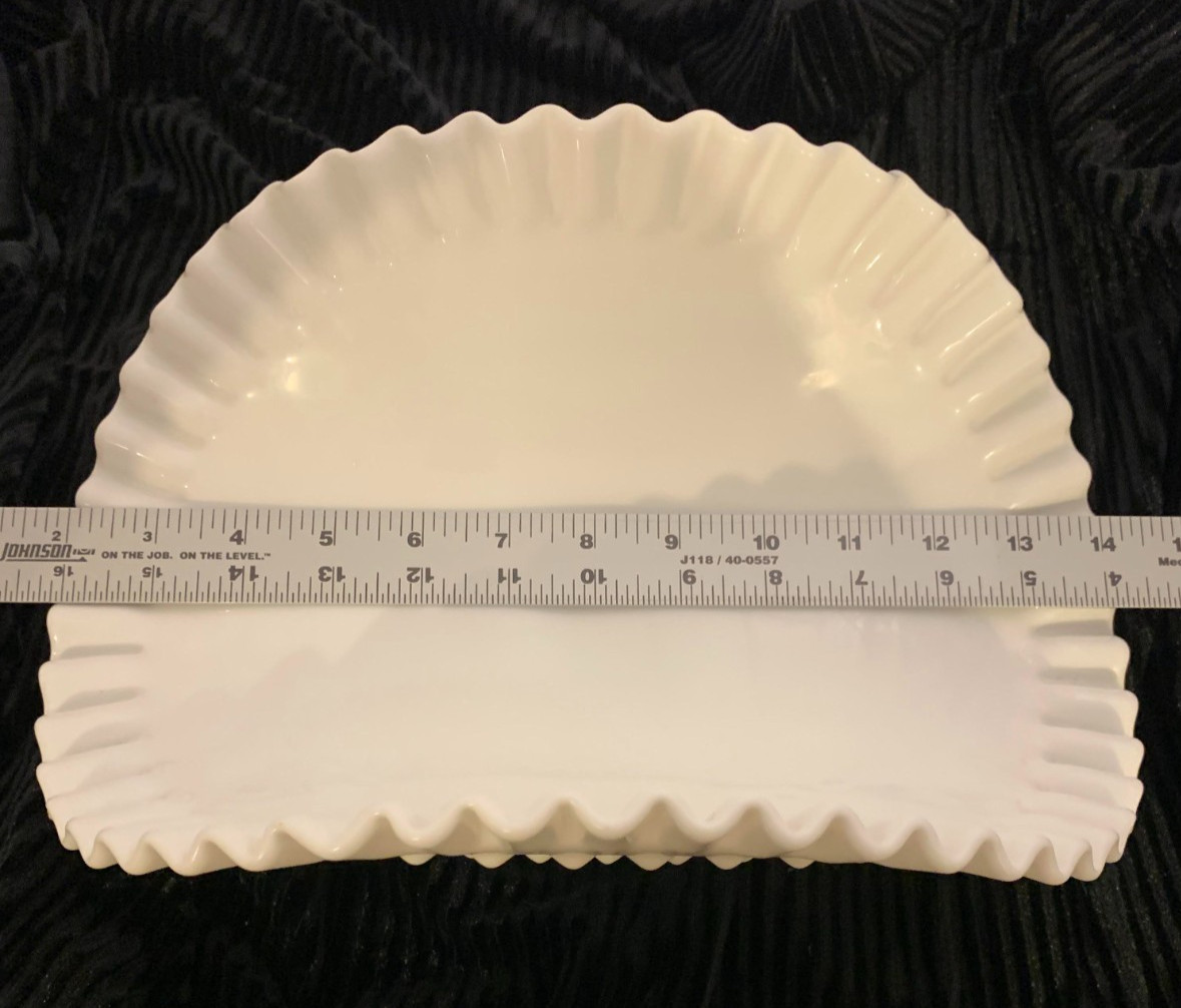 Fenton Milkglass BANANA STAND – 12.75” X 8” X 6.5” tall – Ribbed Base