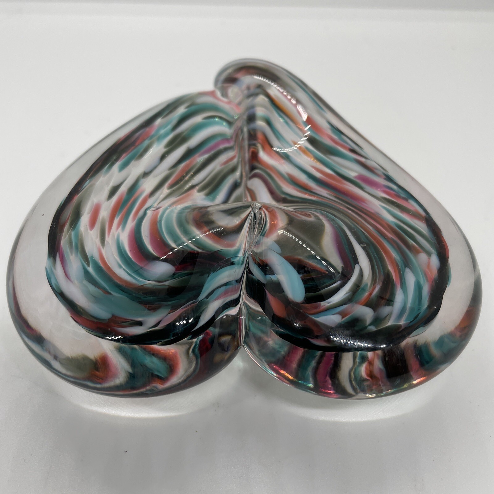 Unity In Glass Hand Blown Glass Heart Red White And Blue 4” Wide 4.25” Tall