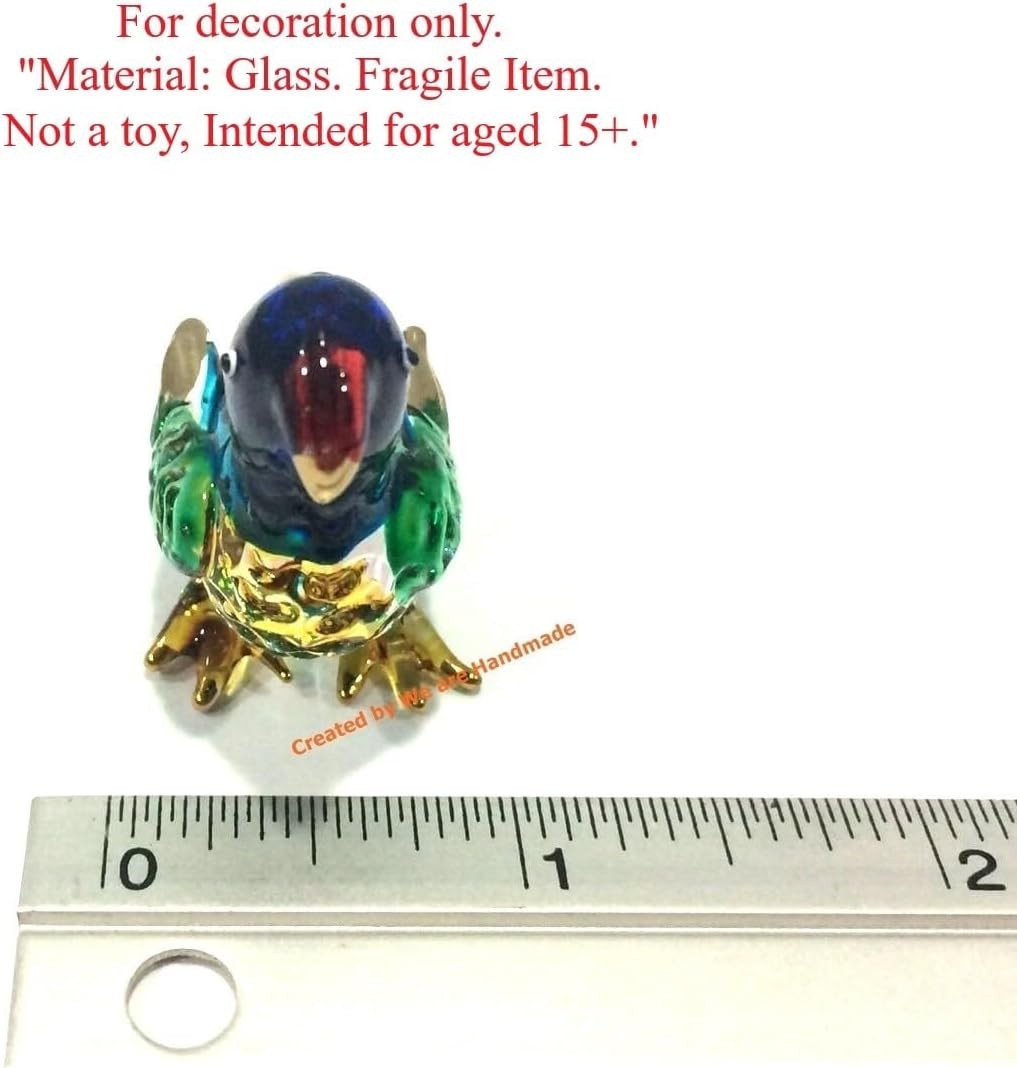 Handmade Mini Blown Glass 2″ Blue Parrot Bird Fantasy Collectible Figurine