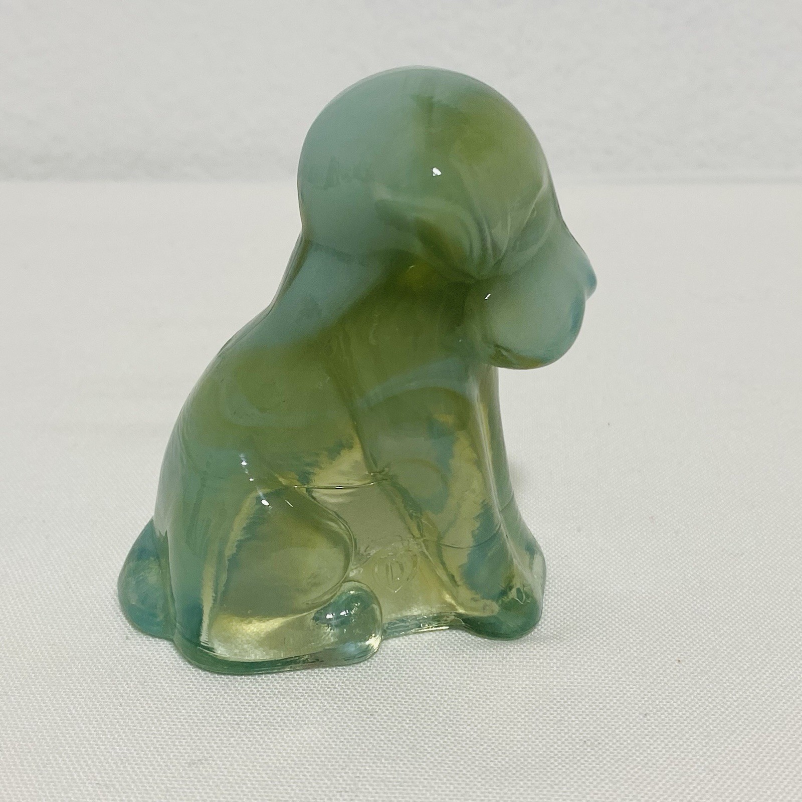 Degenhart Art Glass Pooch January Blizzard Slag #111 Vintage 1/30/1978 GLOWS