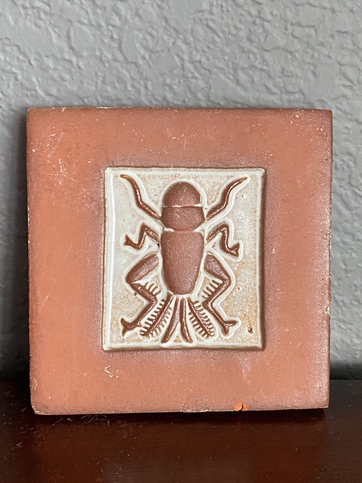 Mercer Moravian Pottery Tile Scarab Beetle Square Bucks County PA Terracotta Vtg