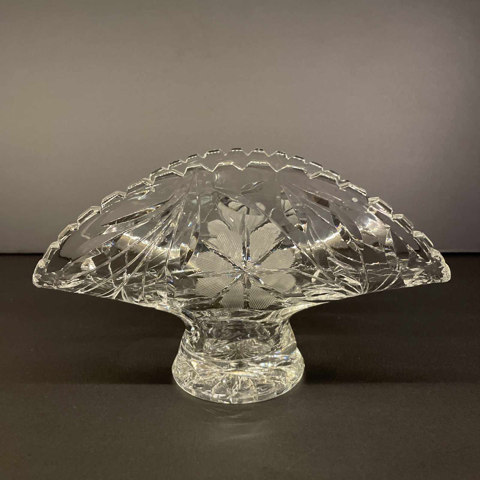 Large Vintage Clear Glass Fruit Banana Curved Bowl Dish on Pedestal 8.5” Long