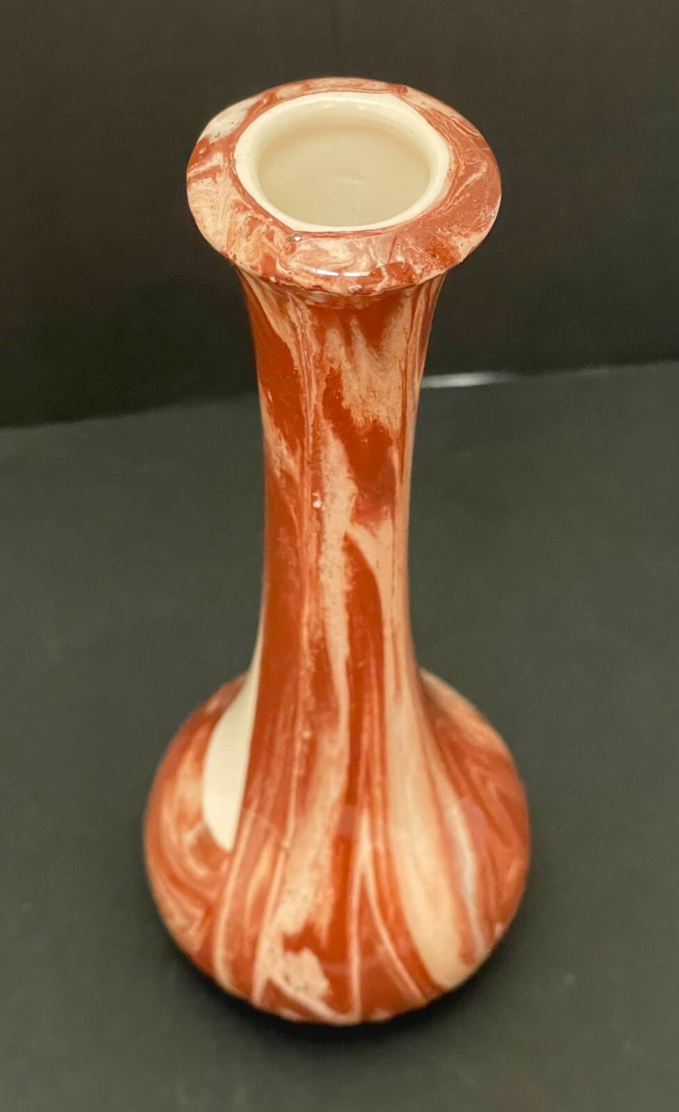 VTG Rocky Mountain Pottery Bud Vase Clay Earthy Brown White Marbled 6.5″ Tall