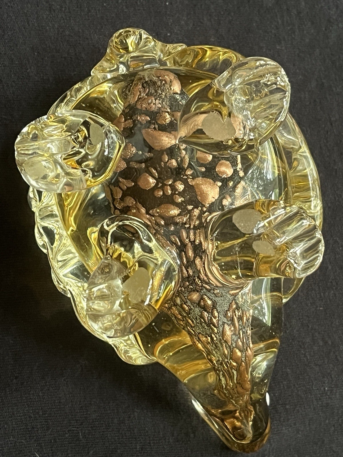 Vintage Art Glass Turtle Figurine Yellow Textured Heavy Paperweight 3.5 X 6″