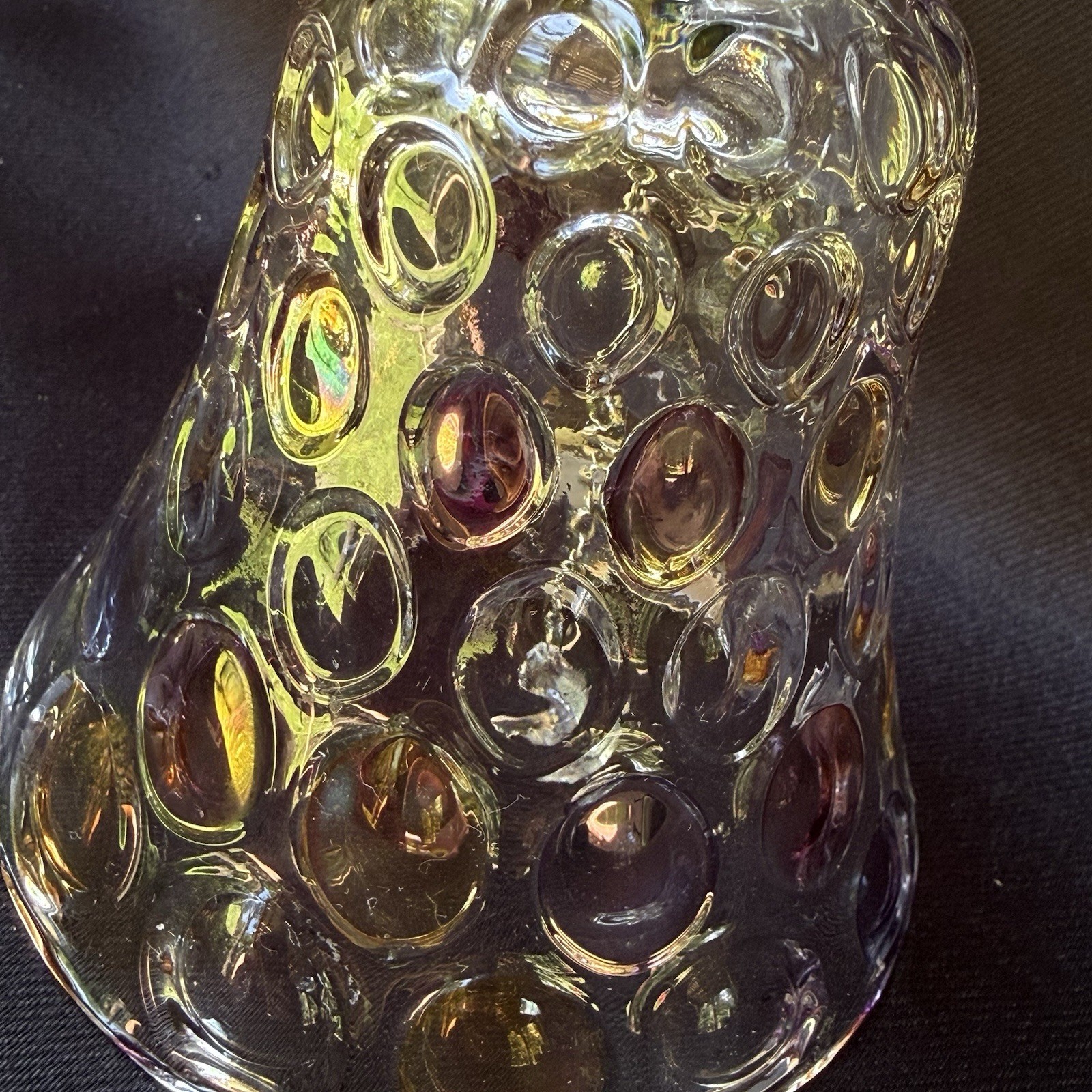 BOHEMIA Glass Bell Czech Republic Iridescent Coin Dot Crystal Hand Bell 5.5in