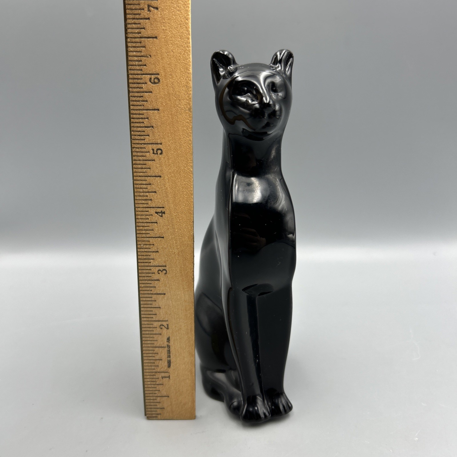 VTG Glass Crystal Obsidian Black Sitting Egyptian Cat 6″ Figure Statue Baccarat?
