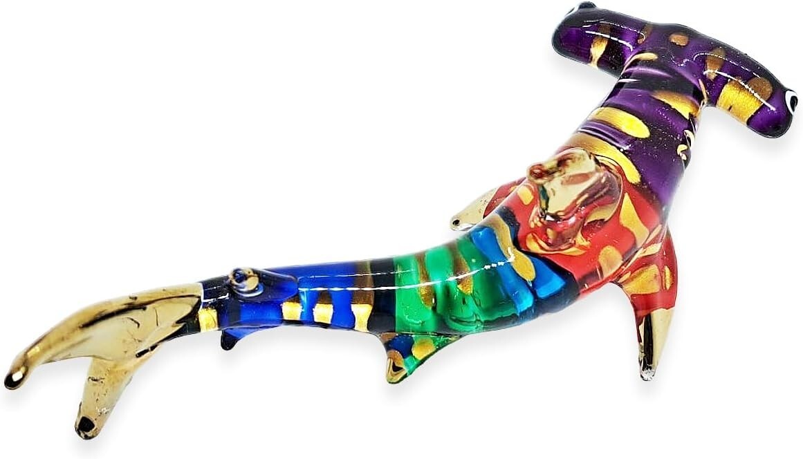 3½” L Multicolor Hammerhead Shark Figurine Blown Glass Crystal Fish Sea Animals