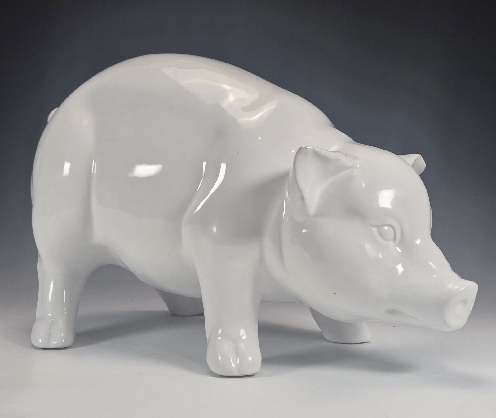Large White Italian Ceramic Pottery Pig Statue Figurine Farmhouse Country Decor