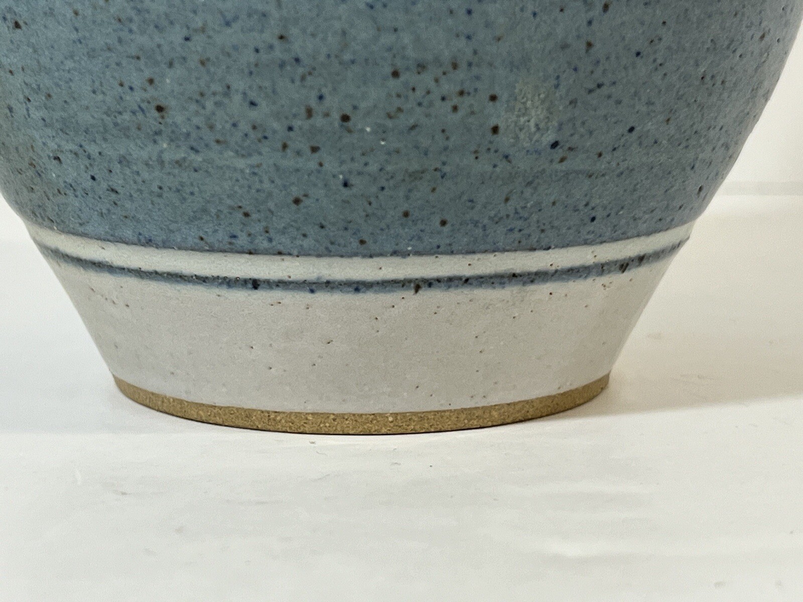 Art Pottery Vase Light Blue and White Speckled Stoneware Signed 4.75 Inch