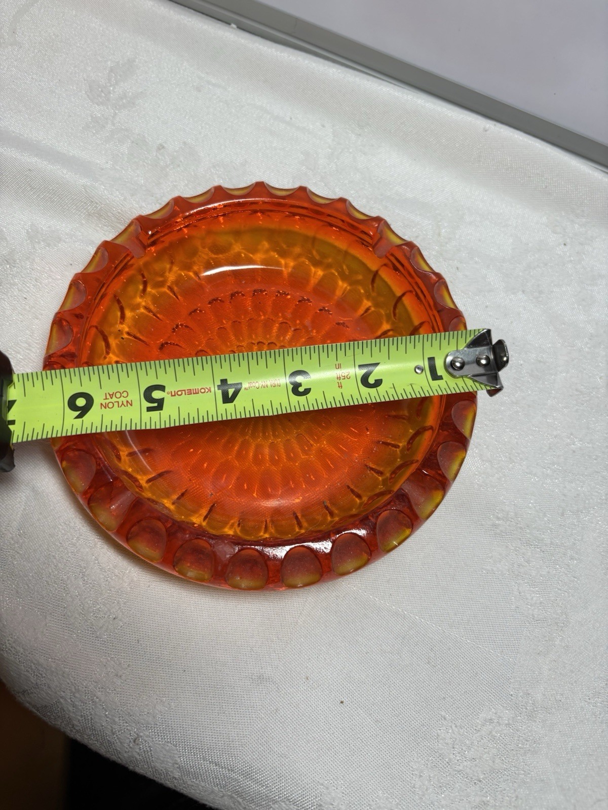 Vintage MCM Amber Tangerine Orange Round 4 Slot Starburst Raindrop Glass Ashtray