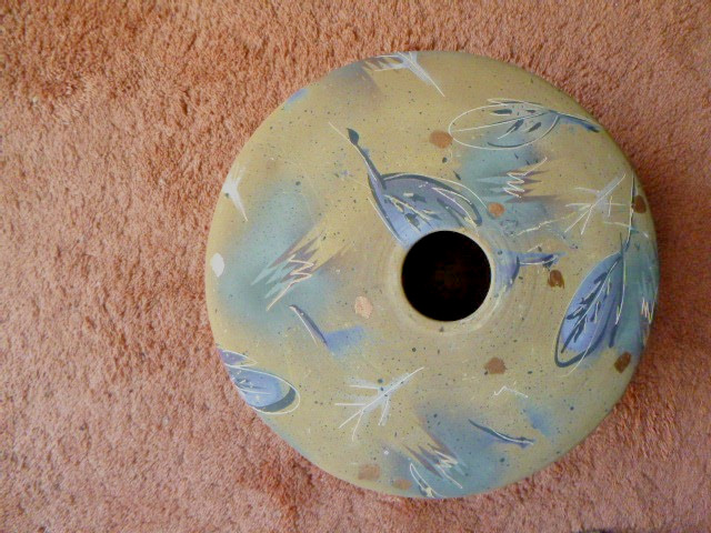Large Mid Century Modern Studio signed Laura Ross Art Pottery Rotund Round Vase