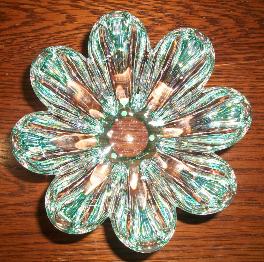 ORREFORS SWEDEN HEAVY GREEN CRYSTAL PETAL BLOOM VASE BOWL~5 LB 4 OZ~SIGNED~