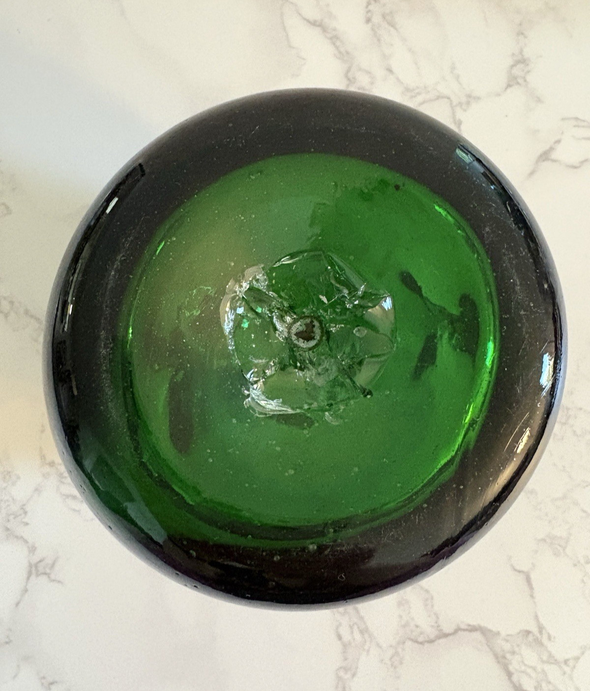 Vintage Hand Blown Forest Green Heavy Glass Vase Mid Century Pinched Handles