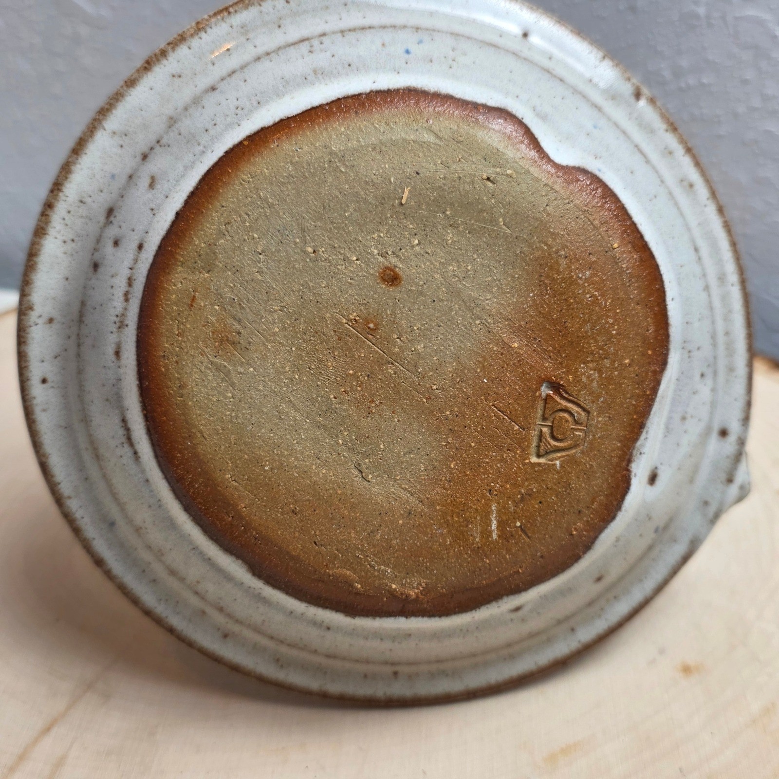 Vintage Studio Pottery Chamberstick Candle Holder Speckled Brown Cream Stoneware