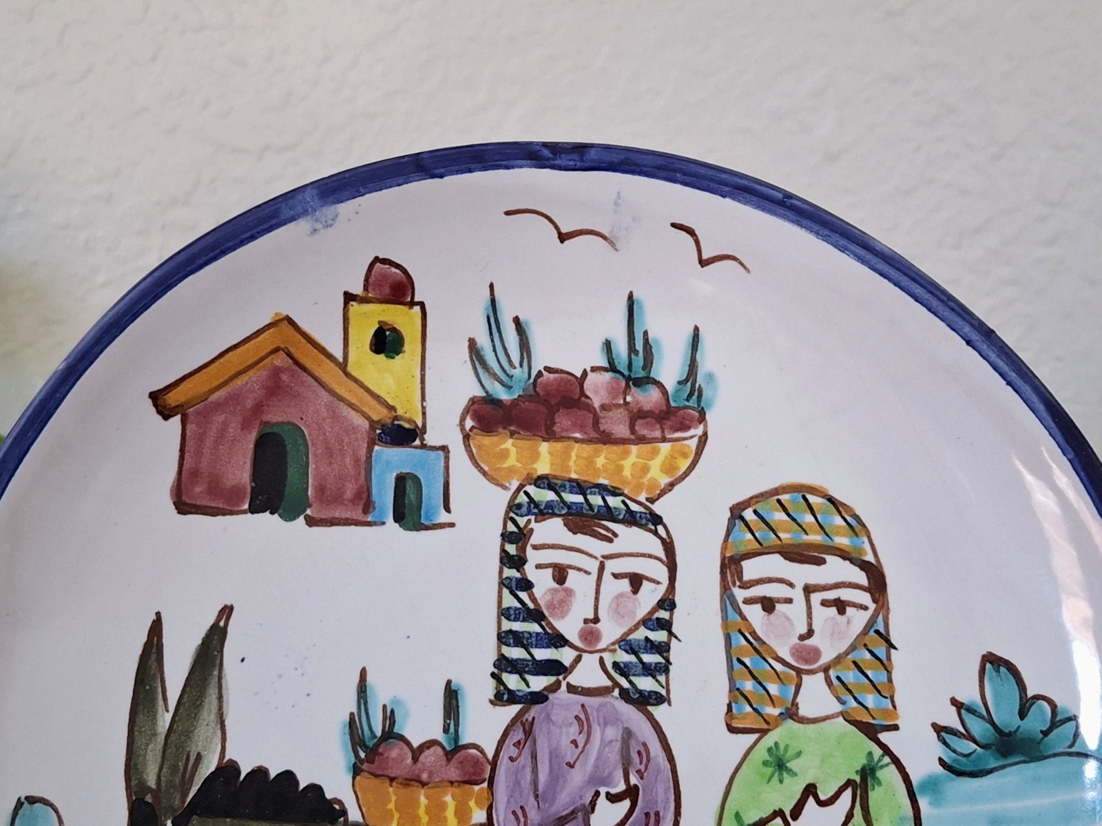 Vintage Italian Amalfi Ceramic Pottery Wall Plate Hand Painted 2 Women Rare 7.5″
