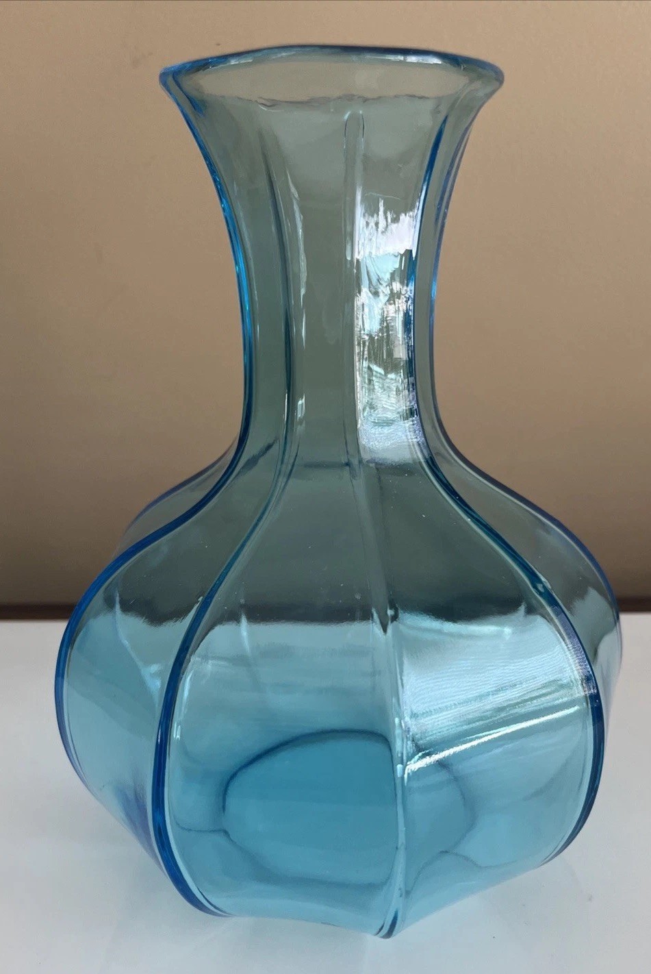 Indiana Glass Tiara Colonial 9 Sided Ribbon Paneled Blue Vase Heavy Bottom