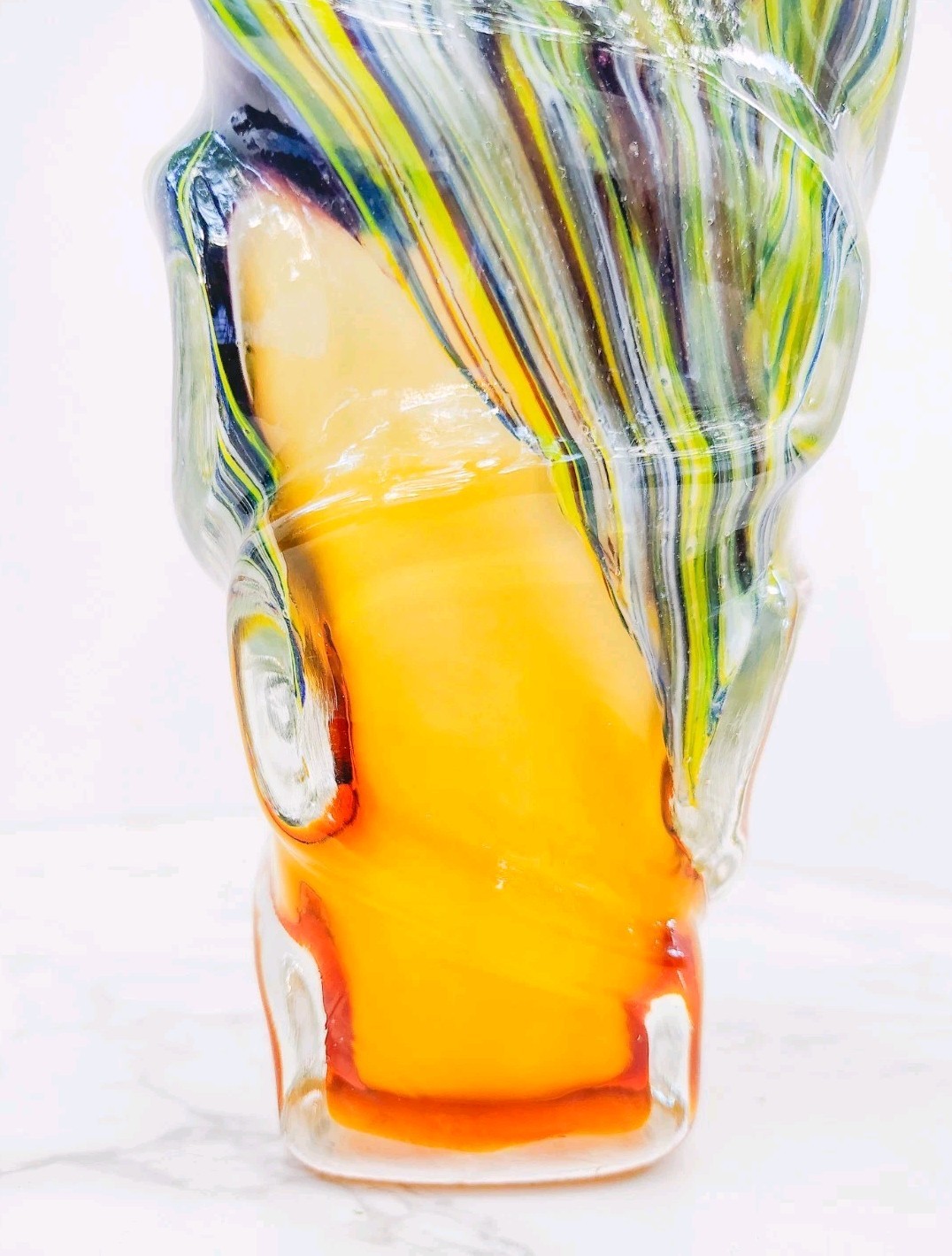 Murano Style Hand Blown Art Glass Vase Sculptural Yellow Free Form 15.5”