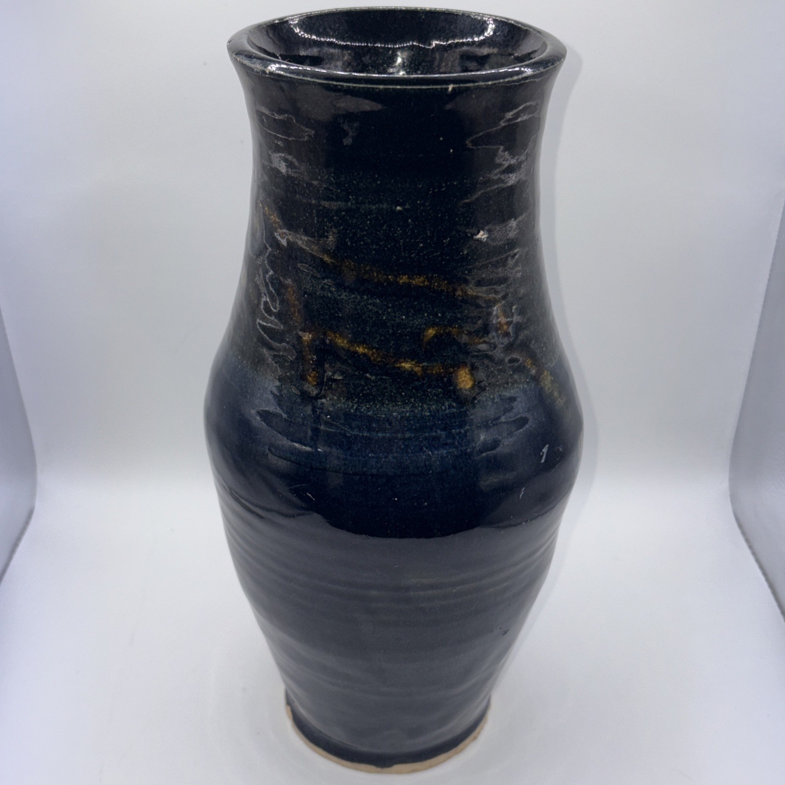 Signed M ∞ Large 11.25″ Studio Art Pottery Vase Cobalt Blue Drip Glaze HEAVY MCM