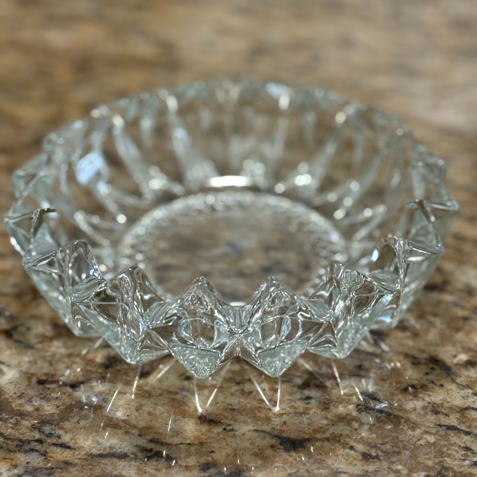 VINTAGE KIG Indonesia Heavy Pressed Glass Diamond Pointe Ashtray, Lead Crystal