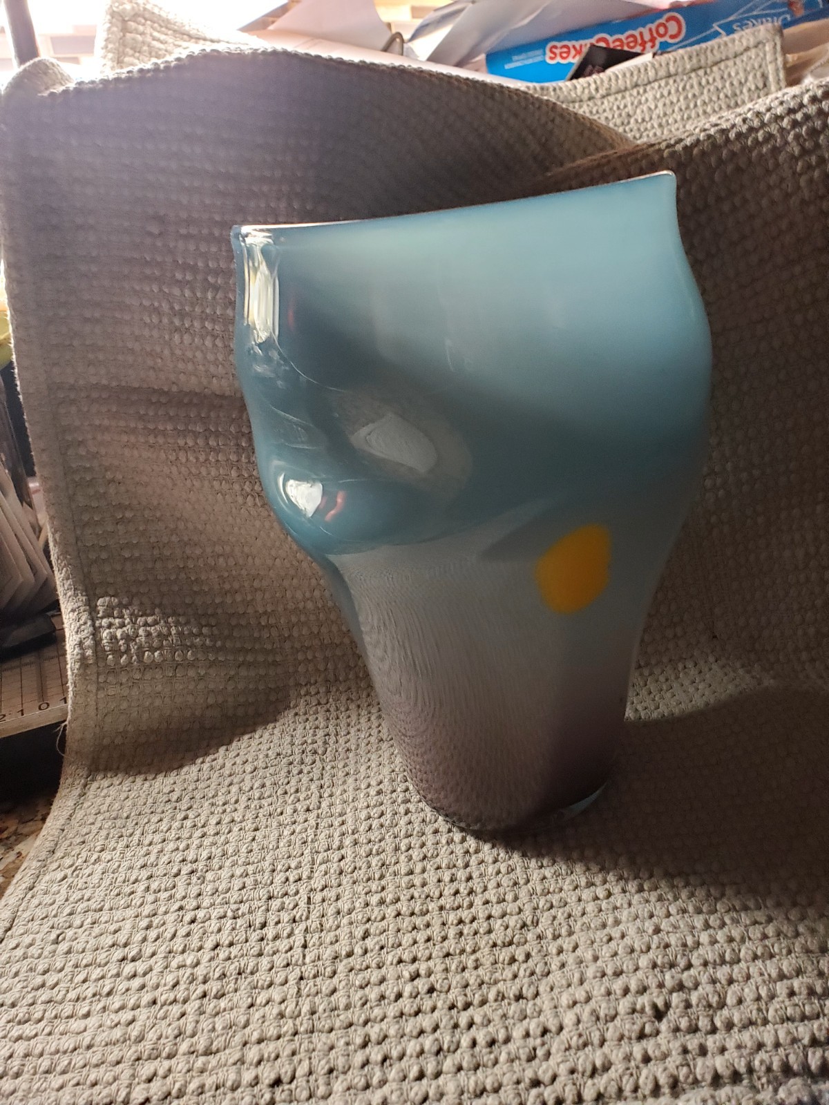 Blue Purple Yellow Swirl Art Glass Vase, Abstract Decorative Glossy Finish