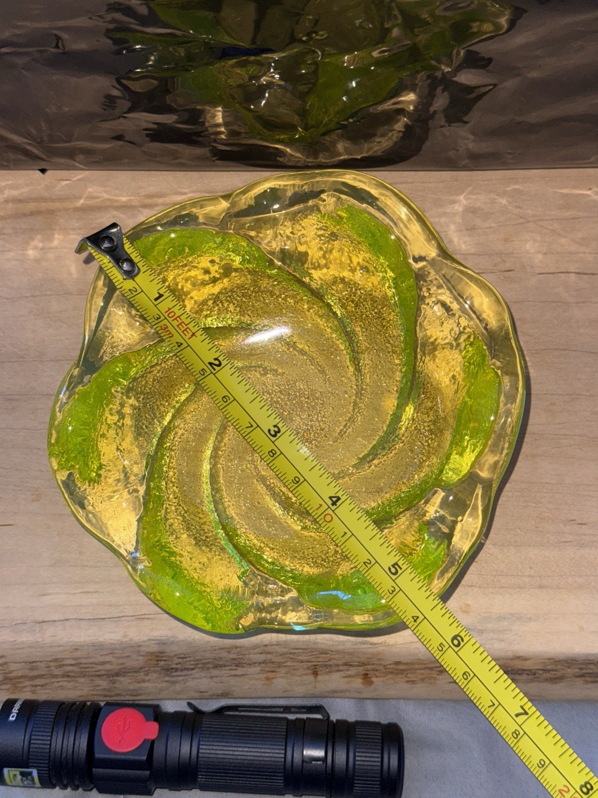 Fenton Topaz Uranium Vaseline Glass Swirl Ashtray 5-6 Inch Mint