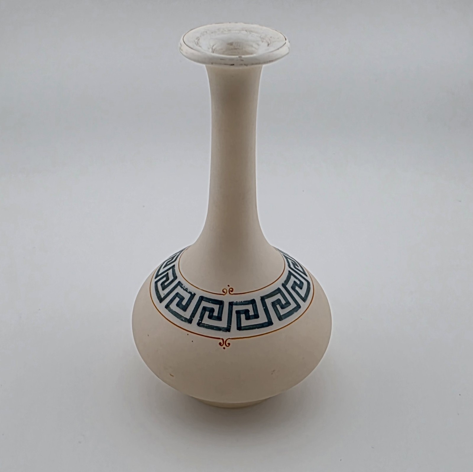 Antique French Opaline Glass Cabinet Bud Vase Neo Grecian Pattern Hand Painted