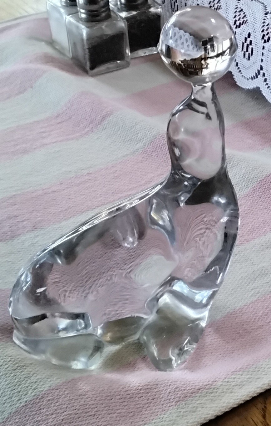Viking Art Glass Seal paperweight balancing a ball