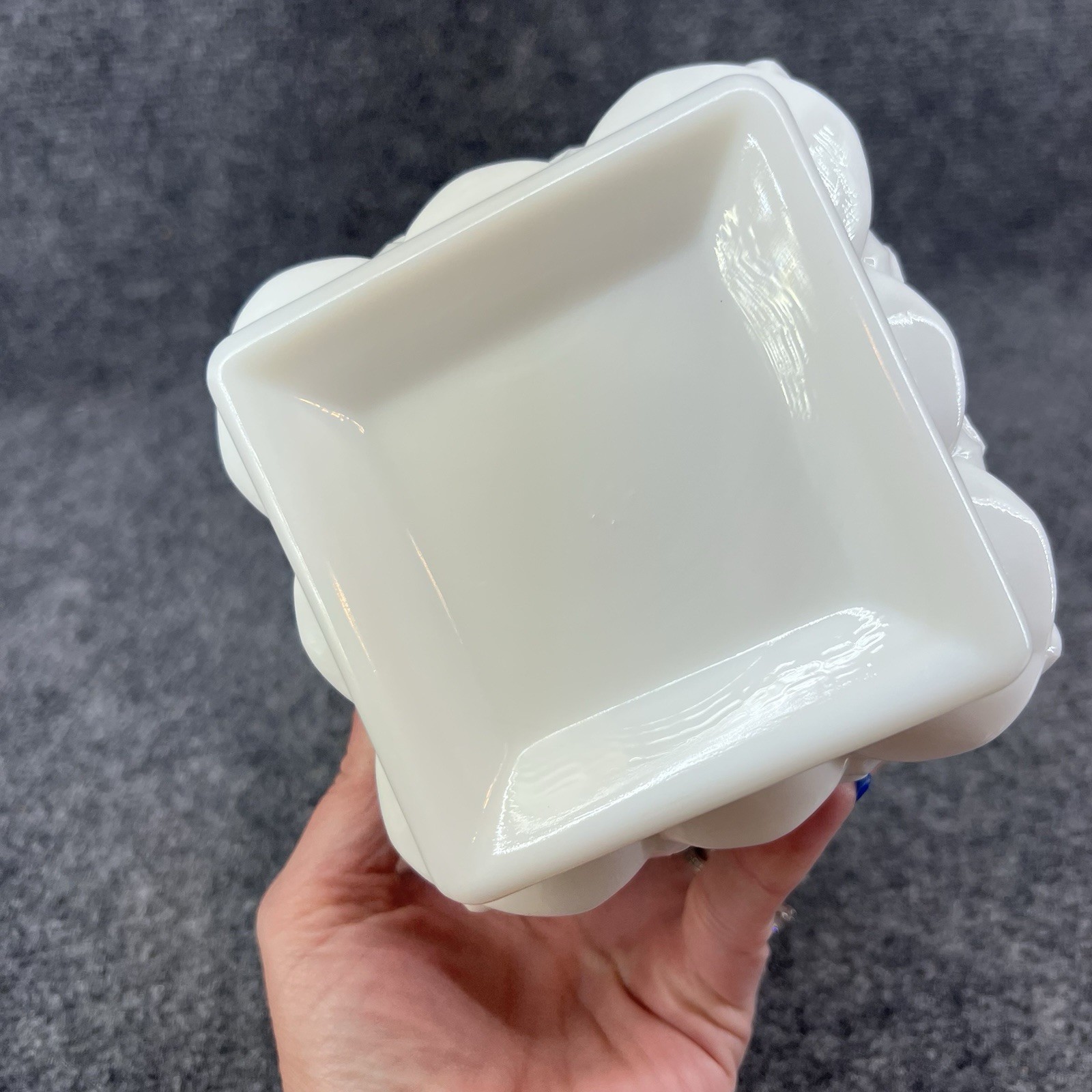 Vintage Westemoreland Paneled Grape 4 1/2″ Small Square Milk Glass Planter Vase