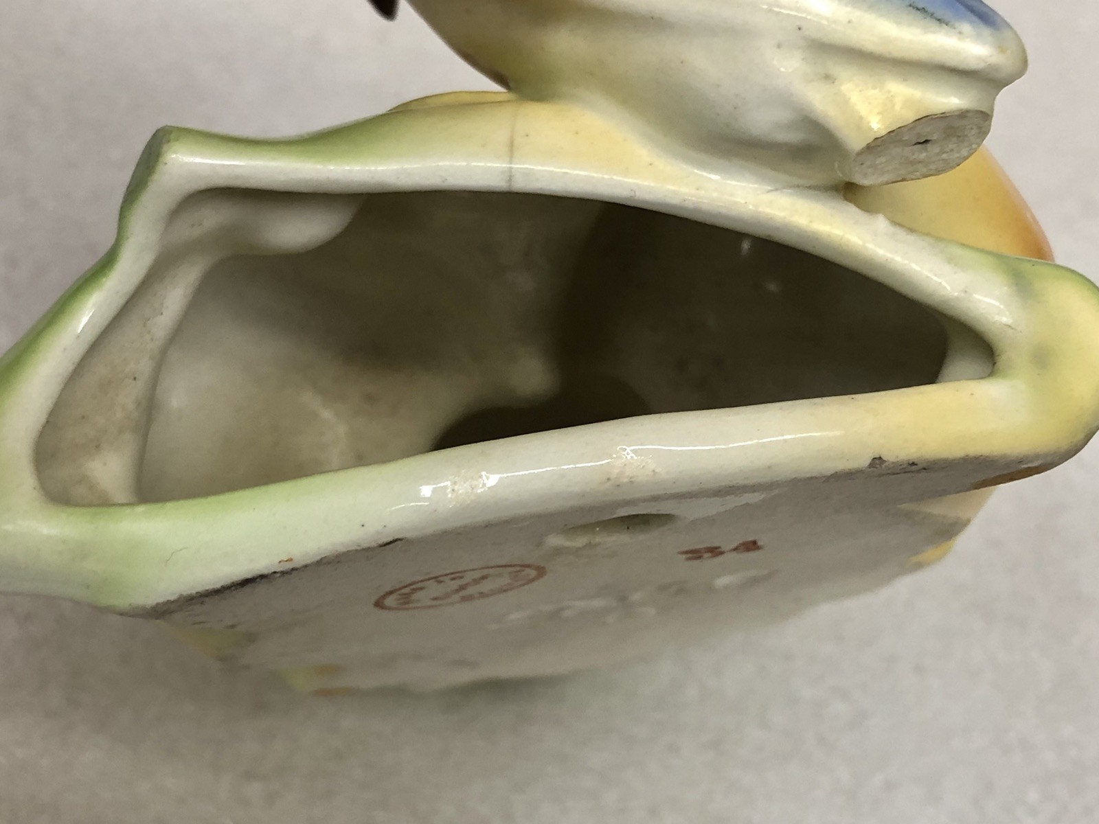 Vtg Ceramic Bluebird + Fruit Wall Pocket Vase (Small) Made in Czechoslovakia