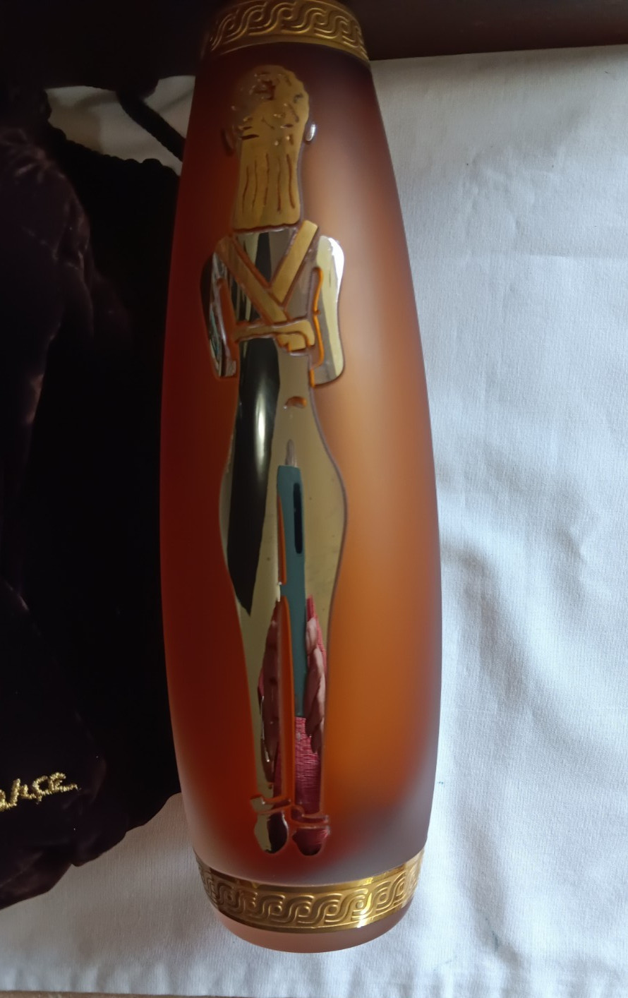 Pasabahce Art Glass Vase Gold Amder glass Stylized Woman 9 1/2 inches with Box