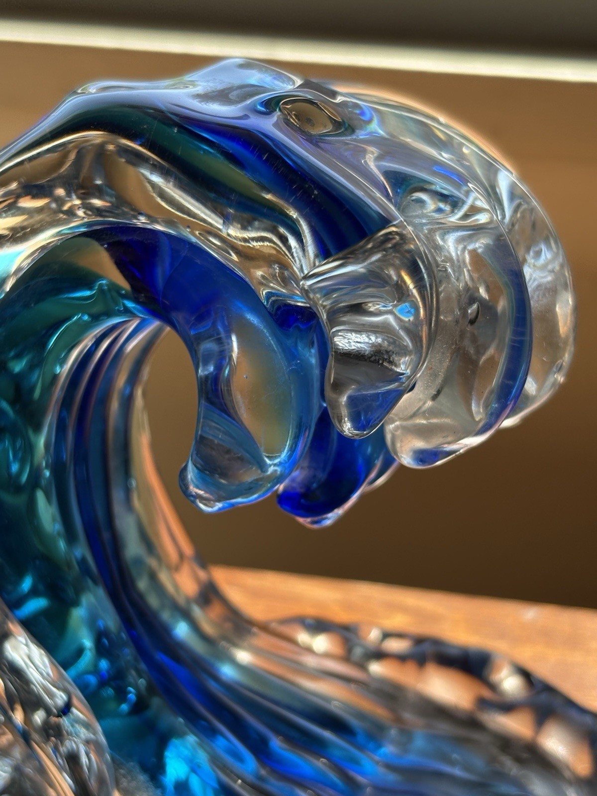 Hand Blow Rolling Ocean Coastal Table Top Nautical Art Glass Decor Blue