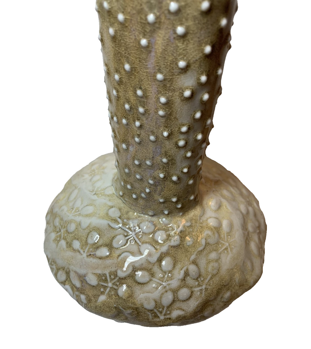 Signed Studio Pottery Textured Dot Floral Vase Organic Vtg Modern Crackle Glaze