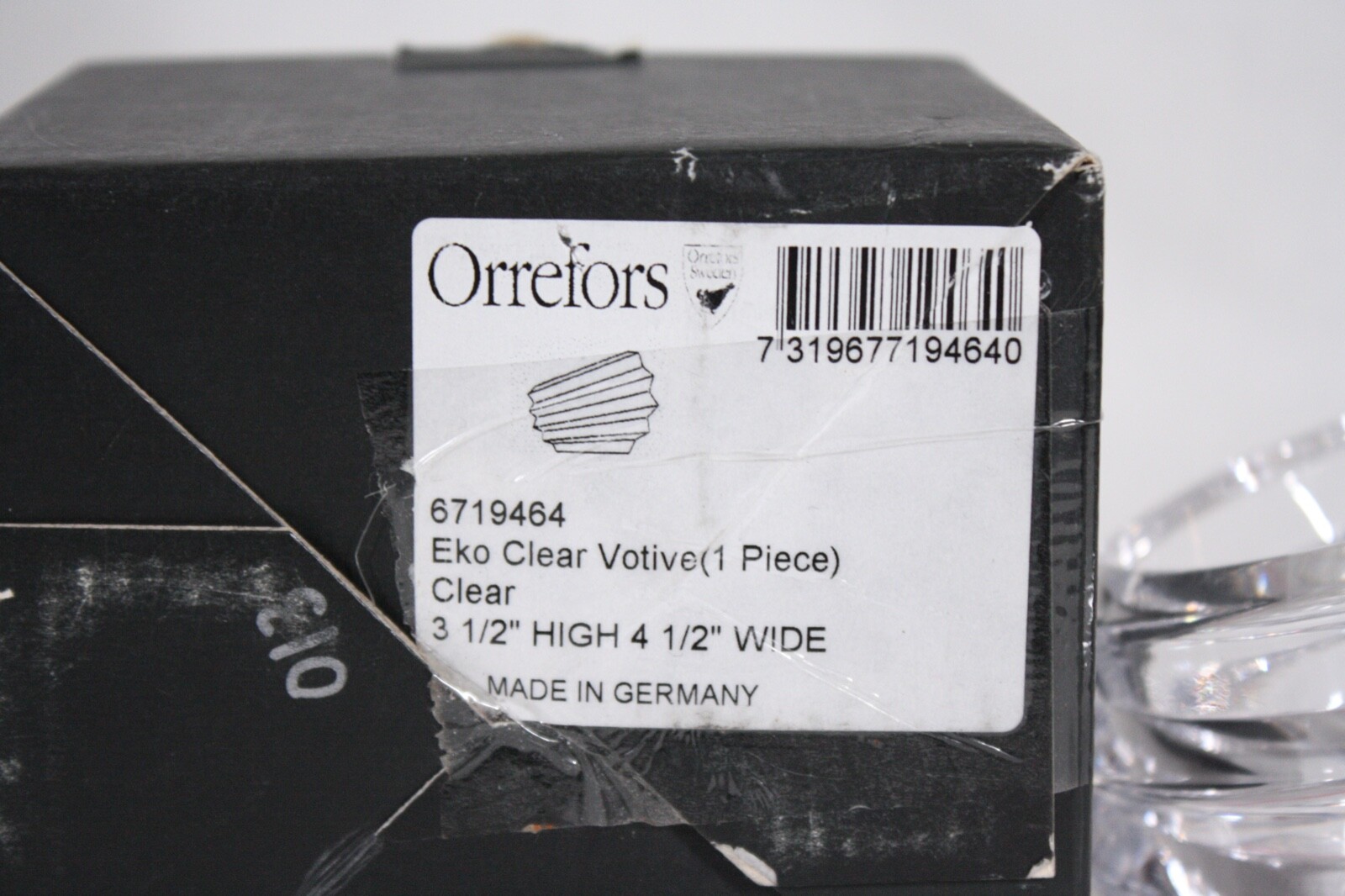 ORREFORS CRYSTAL ECO CLEAR VOTIVE CANDLE HOLDER 3 1/2″ x 4 1/2″ SQ NEW IN BOX