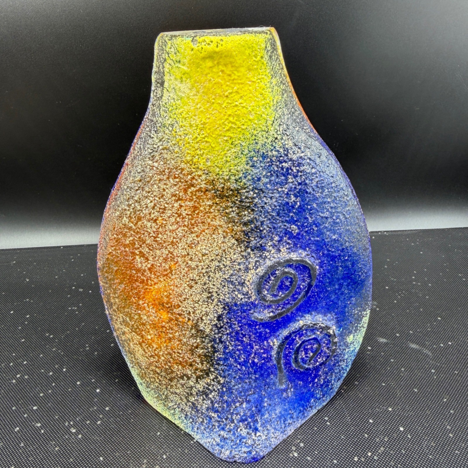 Cassandre Glass Studio Art Glass Belly Glass Sculpture Yellow Spiral Decor 7in