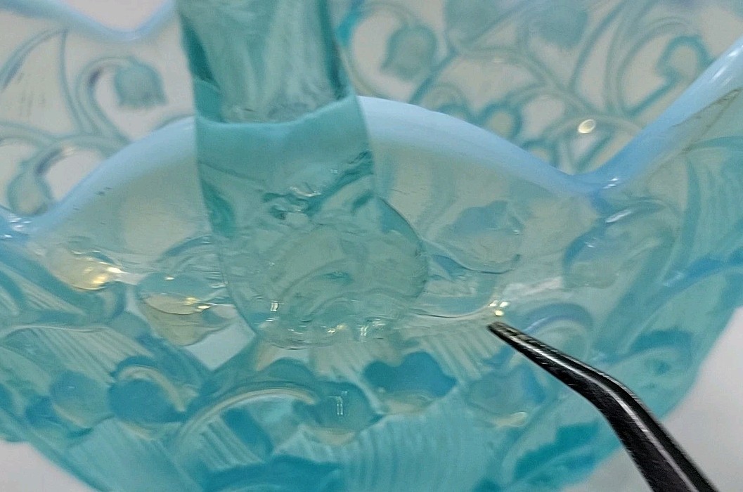 2-Fenton Aqua Blue Opalescent 8″ Basket 5″ Creamer Damaged See Pics READ AS IS!