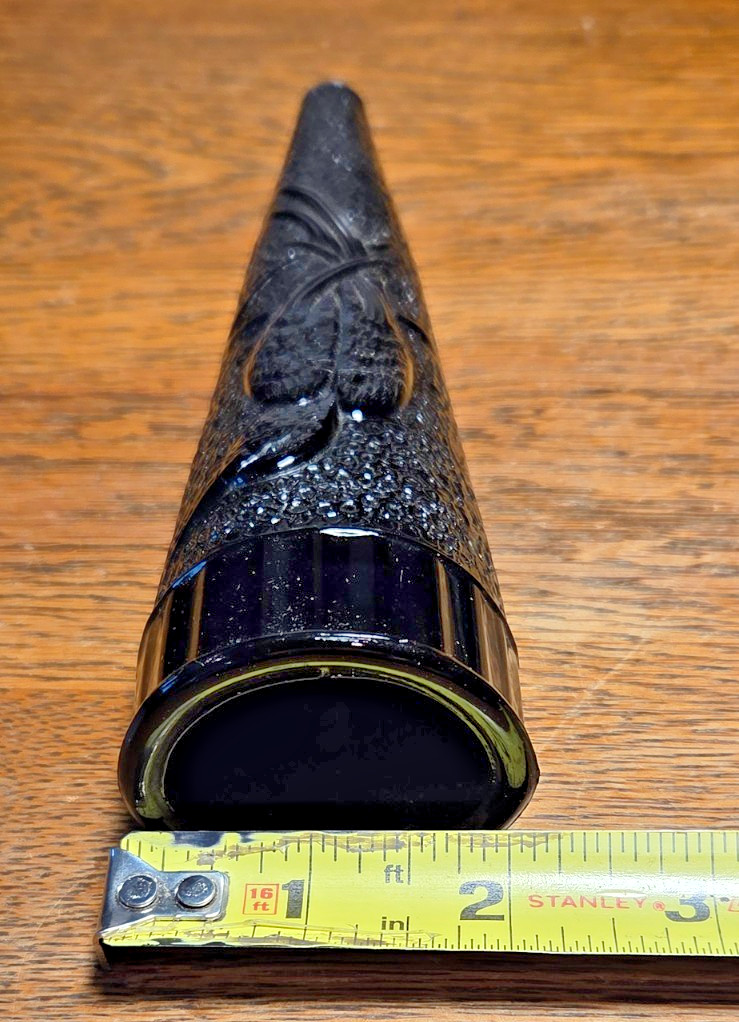 Vintage Black Glass Wall Pocket Vase Woodpecker Dugan/Diamond Glass Co. 8 1/4”