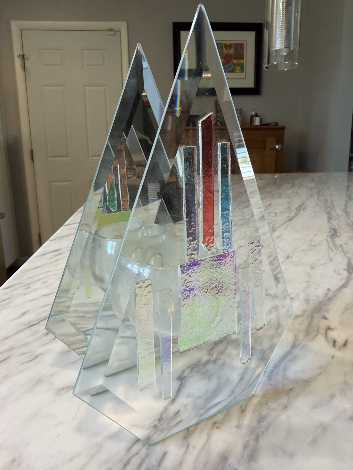 Postmodern Art Glass Sculptural Votive Holder Signed 1997 Memphis Style