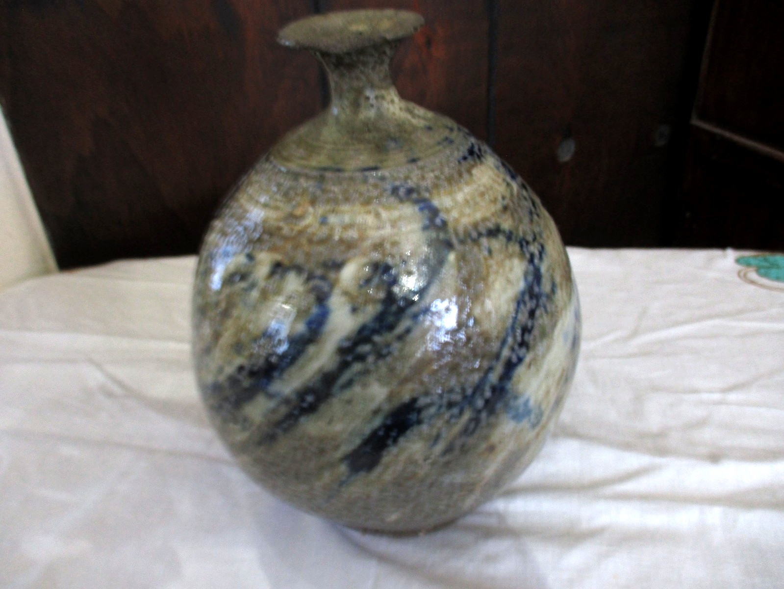 Antique Art Pottery Hand Crafted Blue & Grey Vase 8″